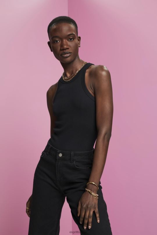 tankı Esprit nervürlü tank top siyah kadınlar FPP26280