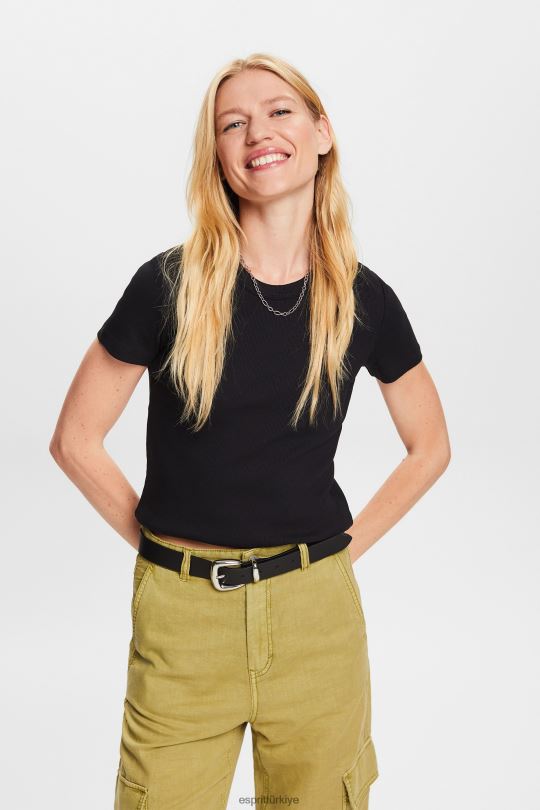 tişörtler Esprit fitilli jarse tişört siyah kadınlar FPP261