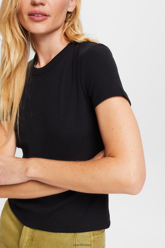 tişörtler Esprit fitilli jarse tişört siyah kadınlar FPP261