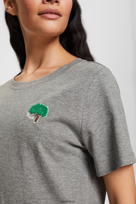 tişörtler Esprit işlemeli tişört orta gri kadınlar FPP26528