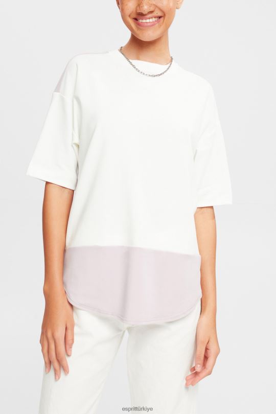 tişörtler Esprit iki renkli tişört Beyaz kapalı kadınlar FPP26393
