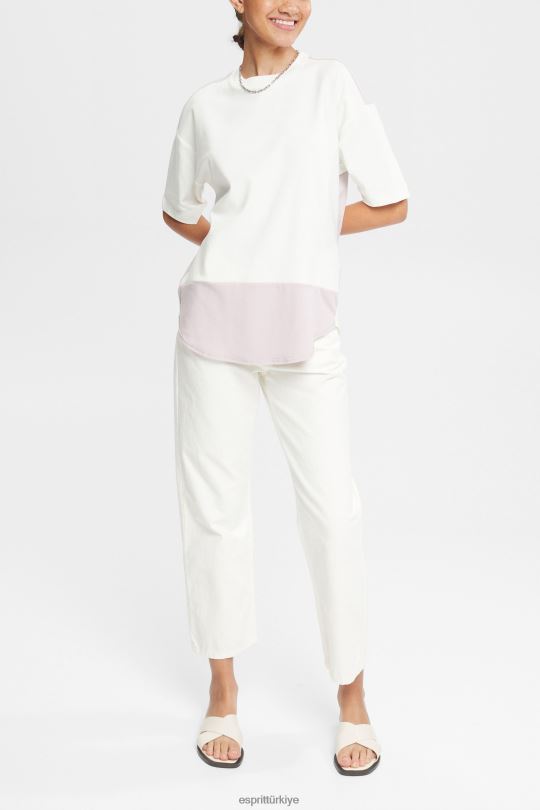 tişörtler Esprit iki renkli tişört Beyaz kapalı kadınlar FPP26393