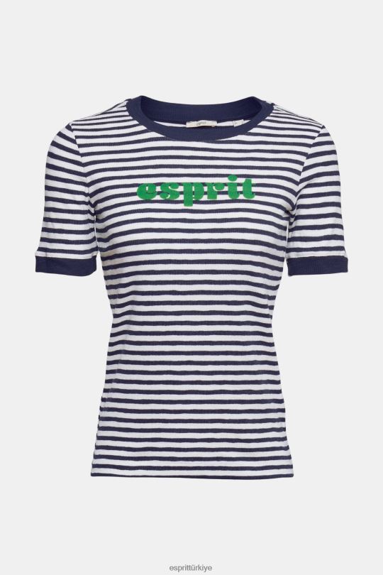 tişörtler Esprit çizgili logolu tişört Beyaz kapalı kadınlar FPP26537