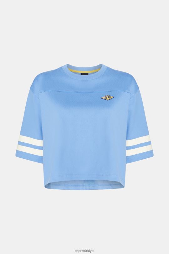 tişörtler Esprit kısaltılmış üniversite logolu ragbi tişörtü açık mavi lavanta kadınlar FPP26414