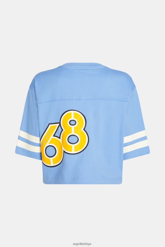 tişörtler Esprit kısaltılmış üniversite logolu ragbi tişörtü açık mavi lavanta kadınlar FPP26414