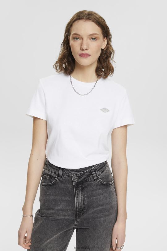tişörtler Esprit logo işlemeli pamuklu tişört beyaz kadınlar FPP26147