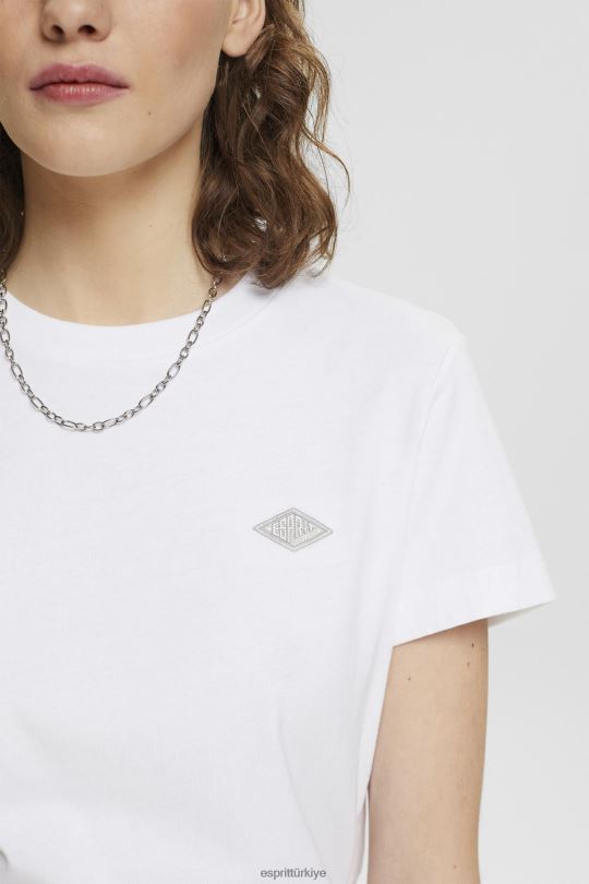 tişörtler Esprit logo işlemeli pamuklu tişört beyaz kadınlar FPP26147