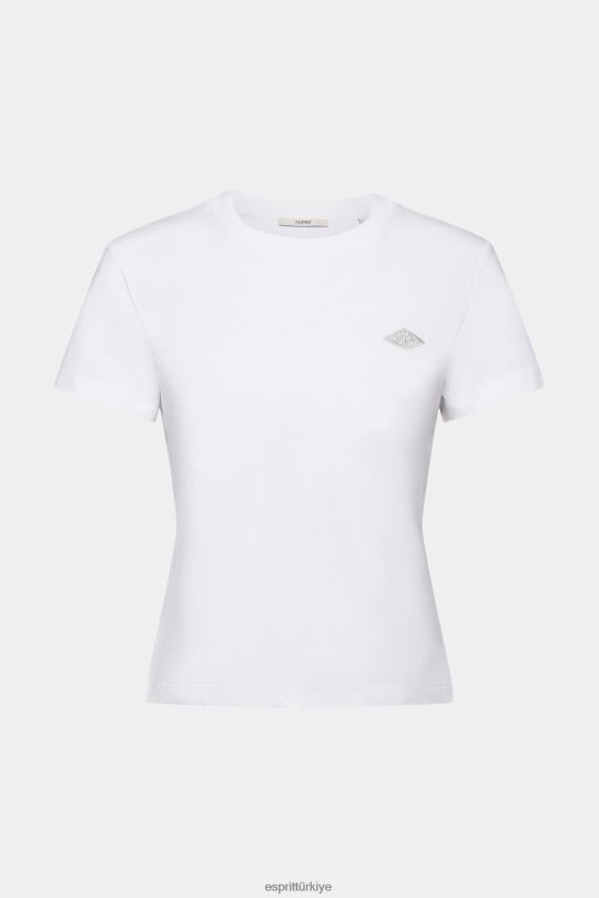 tişörtler Esprit logo işlemeli pamuklu tişört beyaz kadınlar FPP26147