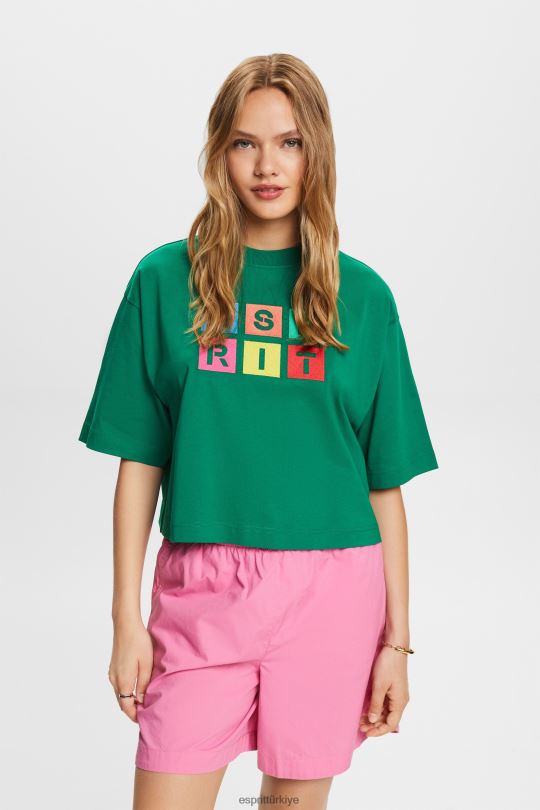 tişörtler Esprit logo işlemeli tişört, %100 pamuk koyu yeşil kadınlar FPP2615