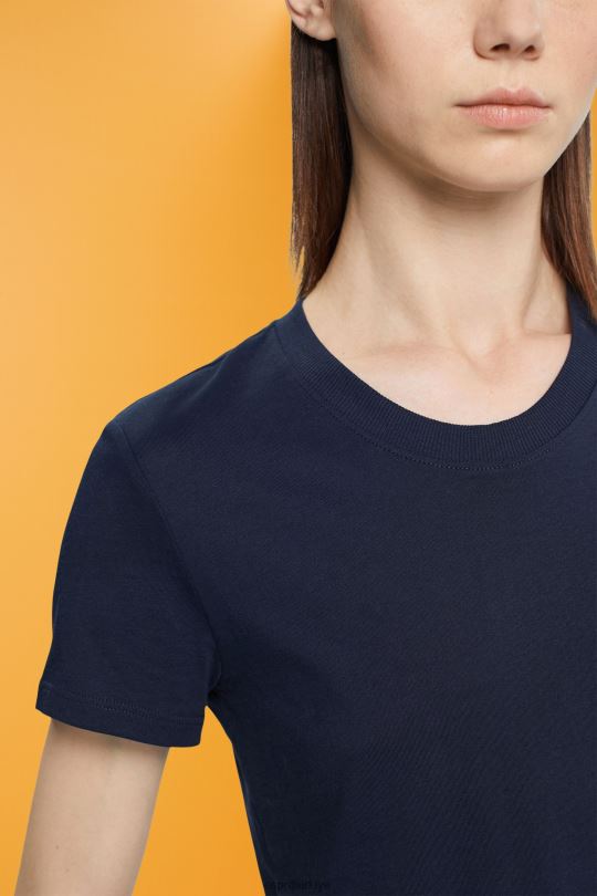 tişörtler Esprit pamuklu bisiklet yaka tişört Donanma kadınlar FPP26459