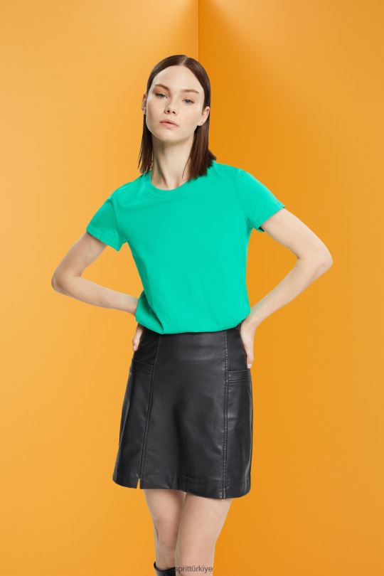 tişörtler Esprit pamuklu bisiklet yaka tişört açık yeşil kadınlar FPP26458