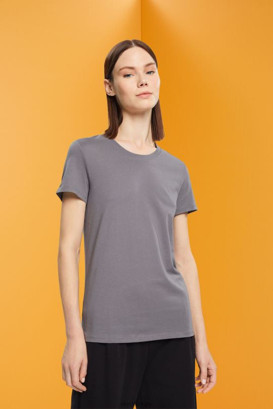 tişörtler Esprit pamuklu bisiklet yaka tişört orta gri kadınlar FPP26455