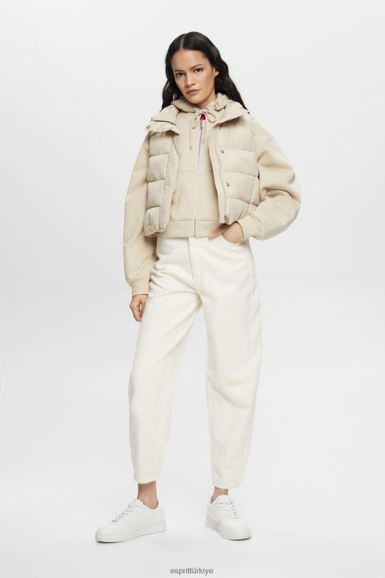 tişörtü ve kapüşonlular Esprit Arkası logo baskılı, kısaltılmış, fermuarlı kapüşonlu üst açık taupe kadınlar FPP26163