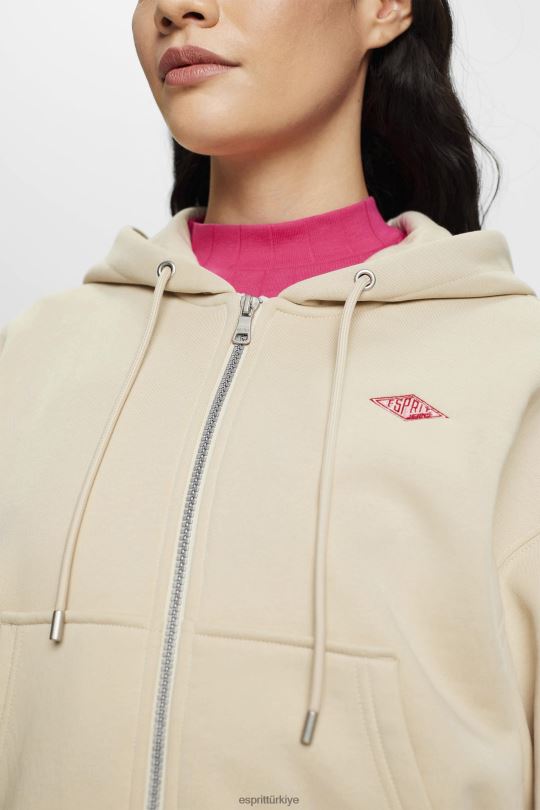 tişörtü ve kapüşonlular Esprit Arkası logo baskılı, kısaltılmış, fermuarlı kapüşonlu üst açık taupe kadınlar FPP26163