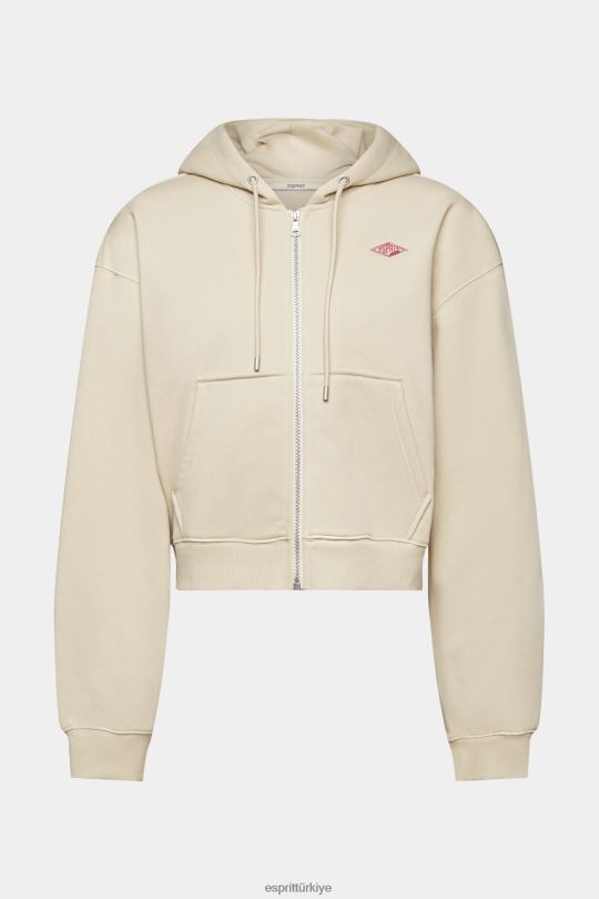 tişörtü ve kapüşonlular Esprit Arkası logo baskılı, kısaltılmış, fermuarlı kapüşonlu üst açık taupe kadınlar FPP26163