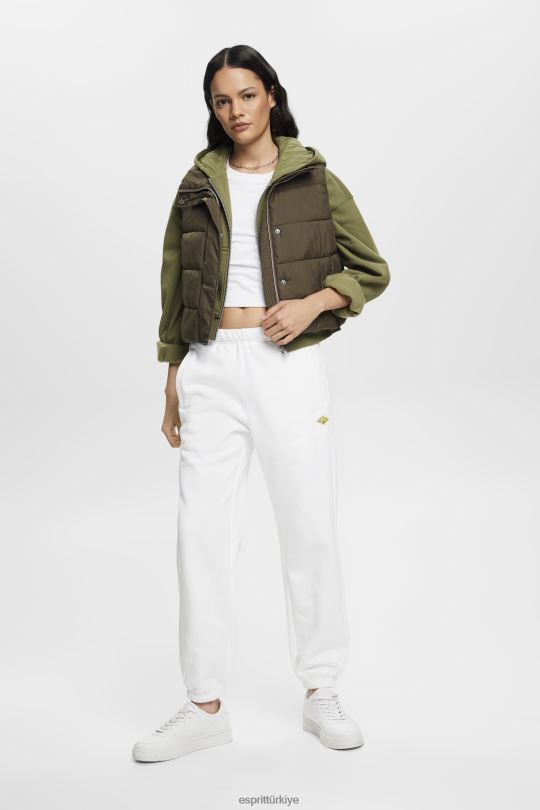 tişörtü ve kapüşonlular Esprit Arkası logo baskılı, kısaltılmış, fermuarlı kapüşonlu üst zeytin kadınlar FPP26164