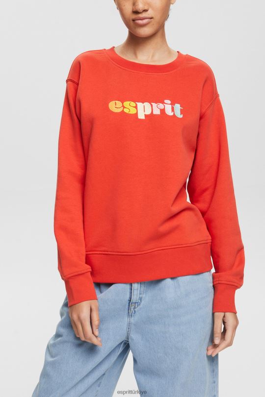 tişörtü ve kapüşonlular Esprit gündelik logolu puf desenli sweatshirt turuncu kırmızı kadınlar FPP26366