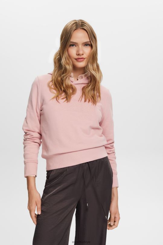 tişörtü ve kapüşonlular Esprit işlemeli logolu kapüşonlu üst, organik pamuk eski pembe kadınlar FPP269