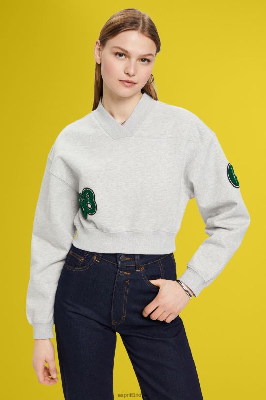 tişörtü ve kapüşonlular Esprit kırpılmış üniversite yama sweatshirt açık gri kadınlar FPP26418
