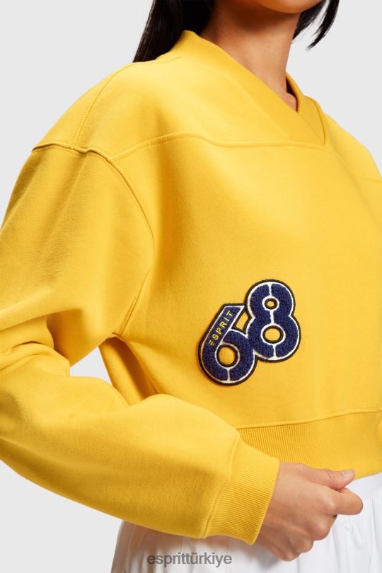 tişörtü ve kapüşonlular Esprit kırpılmış üniversite yama sweatshirt sarı kadınlar FPP26420