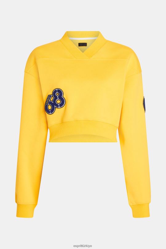 tişörtü ve kapüşonlular Esprit kırpılmış üniversite yama sweatshirt sarı kadınlar FPP26420