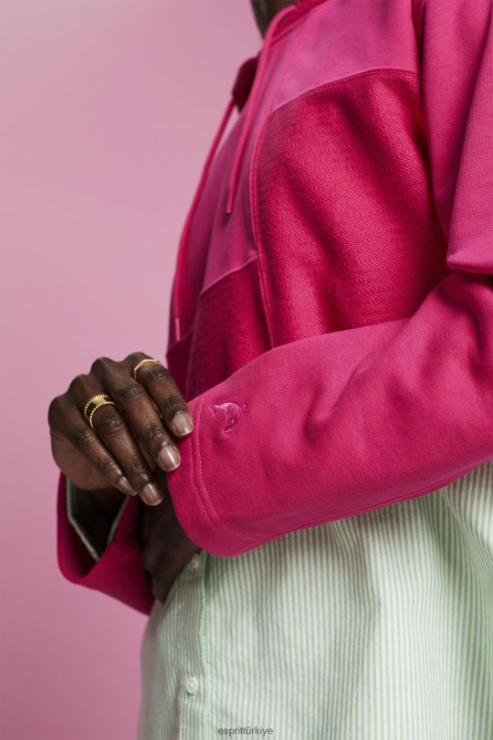 tişörtü ve kapüşonlular Esprit kırpılmış patchwork kapüşonlu üst pembe fuşya kadınlar FPP26290