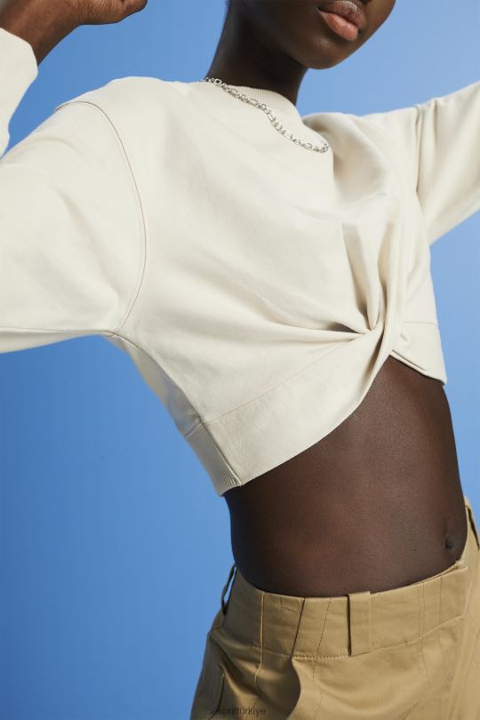tişörtü ve kapüşonlular Esprit kısa düğüm detaylı sweatshirt açık taupe kadınlar FPP26218