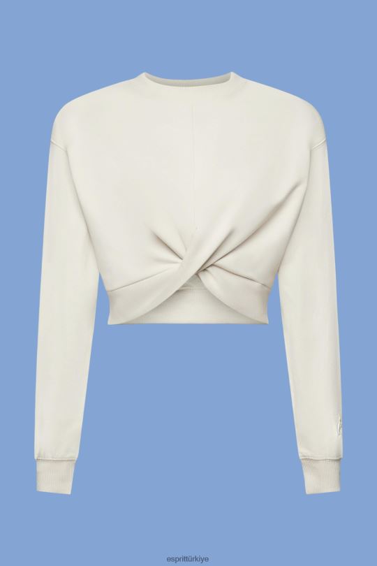 tişörtü ve kapüşonlular Esprit kısa düğüm detaylı sweatshirt açık taupe kadınlar FPP26218