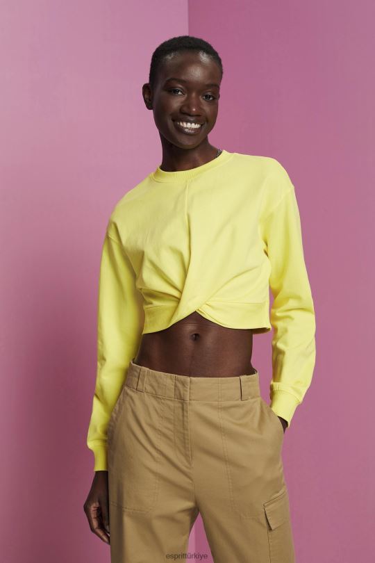 tişörtü ve kapüşonlular Esprit kısa düğüm detaylı sweatshirt sarı kadınlar FPP26219