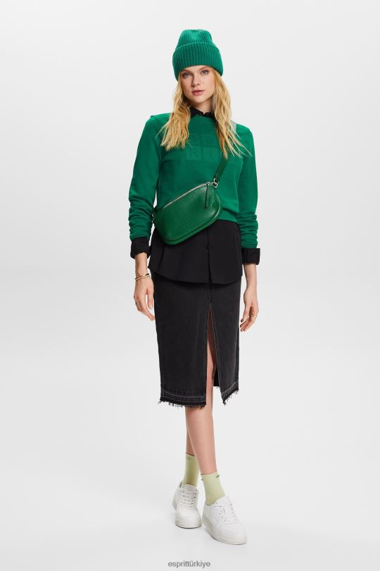 tişörtü ve kapüşonlular Esprit logo işlemeli sweatshirt, organik pamuk koyu yeşil kadınlar FPP2612