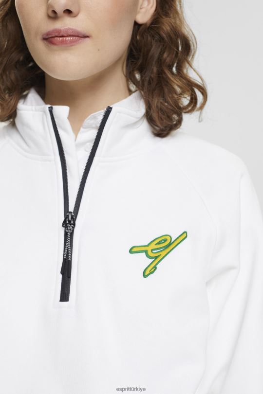 tişörtü ve kapüşonlular Esprit yarım fermuarlı sweatshirt beyaz kadınlar FPP26159