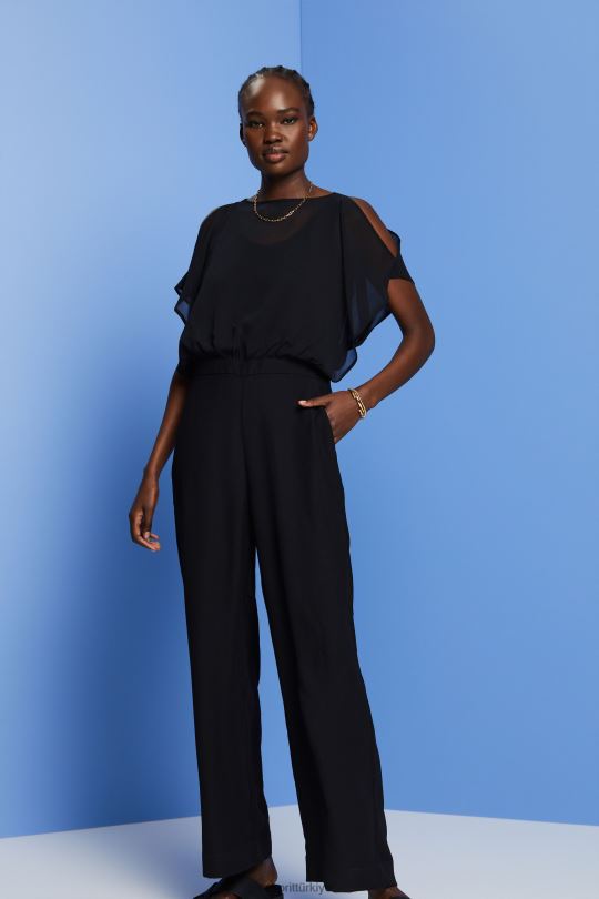 uygun olmak Esprit geri dönüştürülmüş: uzun şifon tulum siyah kadınlar FPP2675