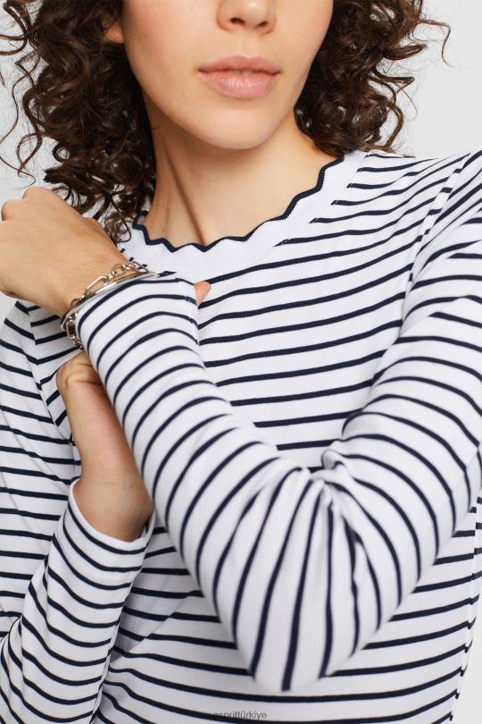 Uzun kollu Esprit fistolu boyunlu uzun kollu üst beyaz kadınlar FPP2634