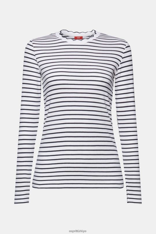 Uzun kollu Esprit fistolu boyunlu uzun kollu üst beyaz kadınlar FPP2634