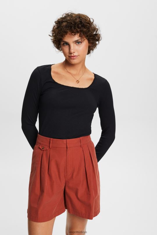 Uzun kollu Esprit nervürlü uzun kollu üst siyah kadınlar FPP2688