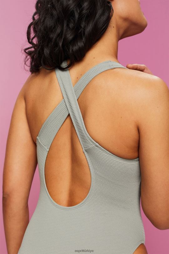 yüzmek Esprit sırtı çapraz dokulu mayo haki yeşili kadınlar FPP2679